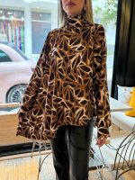 Kadın Uzun Kollu Balıkçı Yaka Asimetrik Kesim Salaş Bluz - Görsel 4