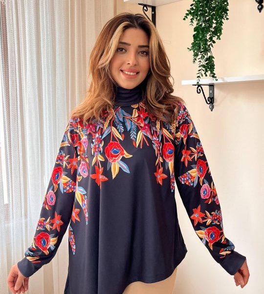 Kadın Uzun Kollu Balıkçı Yaka Asimetrik Kesim Dalgıç Kumaş Bluz