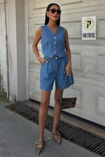 Gümüş Düğmeli Yelek Ve Şort Tensel Takım 10174