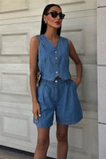 Gümüş Düğmeli Yelek Ve Şort Tensel Takım 10174 - Görsel 2