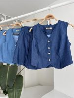 Gümüş Düğmeli Yelek Ve Şort Tensel Takım 10174 - Görsel 12