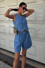 Gümüş Düğmeli Yelek Ve Şort Tensel Takım 10174 - Görsel 3