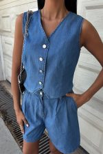 Gümüş Düğmeli Yelek Ve Şort Tensel Takım 10174 - Görsel 7