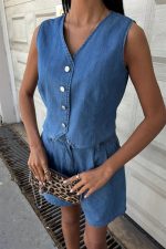 Gümüş Düğmeli Yelek Ve Şort Tensel Takım 10174 - Görsel 8