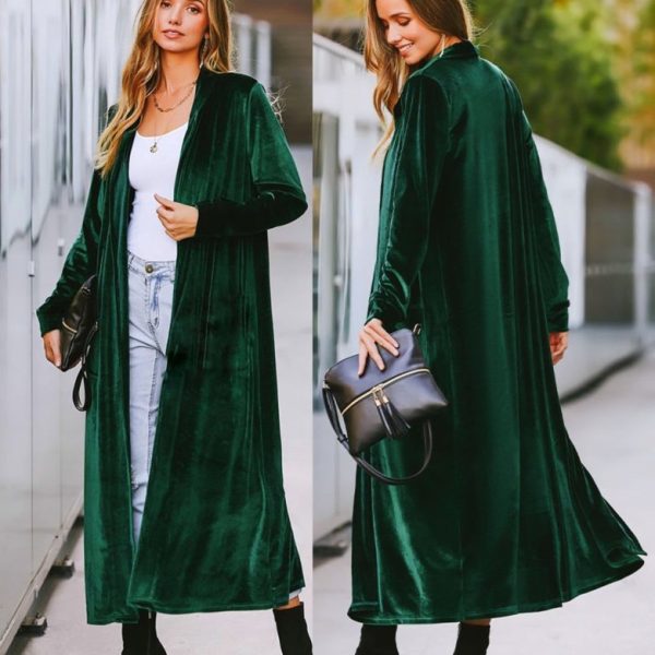 Kadın Uzun Kollu önü Açık Kolları Uzun Midi Ceket