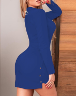 Kadın Uzun Kollu Polo Yaka ön Kısım çıtçıtlı Düğme Detay Scuba Krep Mini Boy Elbise - Görsel 2