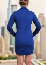 Kadın Uzun Kollu Polo Yaka ön Kısım çıtçıtlı Düğme Detay Scuba Krep Mini Boy Elbise - Görsel 7
