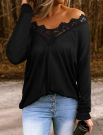 Kadın Uzun Kollu Yaka Güpür Detay Viskon Bluz - Görsel 2