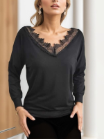 Kadın Uzun Kollu Yaka Güpür Detay Viskon Bluz - Görsel 6