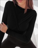 Kadın Uzun Kollu Bisiklet Yaka Omuzdan Uzun şerit Sırtta Bağlanan Kuşak Detay Viskon Bluz - Görsel 2