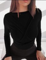 Kadın Uzun Kollu Bisiklet Yaka Omuzdan Uzun şerit Sırtta Bağlanan Kuşak Detay Viskon Bluz - Görsel 3