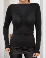 Kadın Uzun Kollu Bisiklet Yaka Omuzdan Uzun şerit Sırtta Bağlanan Kuşak Detay Viskon Bluz - Görsel 5