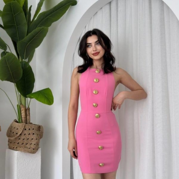 Katalina Gül Düğmeli Elbise