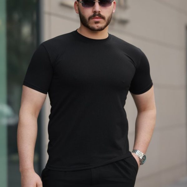 Erkek Kısa Kollu çizgi Kabartma Detaylı T-shirt
