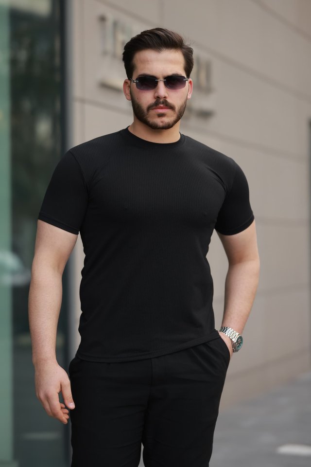 33ece192e9ee26d1d12d5cdb6bda57a8_72818-0.jpg Erkek Kısa Kollu çizgi Kabartma Detaylı T-shirt - Görsel 1
