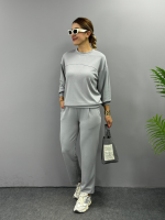 Kadın Uzun Kollu Bisiklet Yaka Viskon Iki Iplik Bluz Ve Pantolon Ikili Takım - Görsel 3