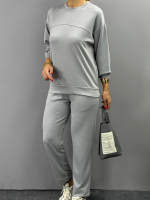 Kadın Uzun Kollu Bisiklet Yaka Viskon Iki Iplik Bluz Ve Pantolon Ikili Takım - Görsel 5