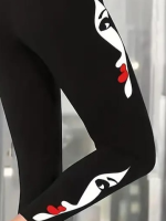 Kadın Yüz Baskılı Dalgıç Kumaş Tayt - Görsel 3