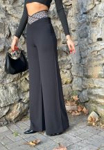 Kadın Belde Kruvaze Ve Ribana Detay Ispanyol Paça Ithal Krep Pantolon - Görsel 2