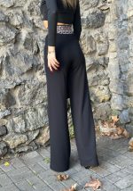 Kadın Belde Kruvaze Ve Ribana Detay Ispanyol Paça Ithal Krep Pantolon - Görsel 3