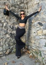 Kadın Belde Kruvaze Ve Ribana Detay Ispanyol Paça Ithal Krep Pantolon - Görsel 4