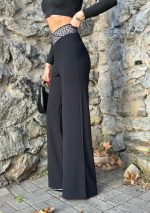 Kadın Belde Kruvaze Ve Ribana Detay Ispanyol Paça Ithal Krep Pantolon - Görsel 7