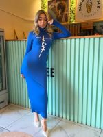 Kadın Uzun Kollu Boğazlı Baskı Detaylı Viskon Tam Boy Elbise - Görsel 2