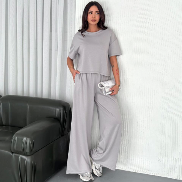 Osy Modal Yumuşak Dokulu Kumaş Bisiklet Yaka T-shirt  Bol Paça Pantalon Ikili Takım