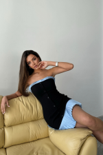STRAPLEZ POLVİSKON ELBİSE MAVİ FIRFIR DETAYLI