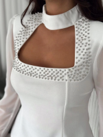 Kolları Şifon Göğüste İnci Boncuk Detaylı Bluz - Görsel 2