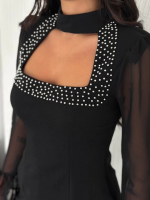 Kolları Şifon Göğüste İnci Boncuk Detaylı Bluz - Görsel 2