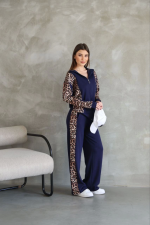 Osy Modal Yumuşak Dokulu Kumaş Kapüşonlu Leopar Desenli Fermuarlı Takım - Görsel 2