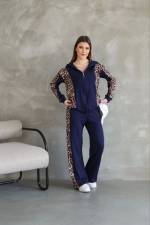 Osy Modal Yumuşak Dokulu Kumaş Kapüşonlu Leopar Desenli Fermuarlı Takım - Görsel 3