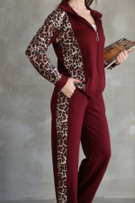 Osy Modal Yumuşak Dokulu Kumaş Kapüşonlu Leopar Desenli Fermuarlı Takım - Görsel 3