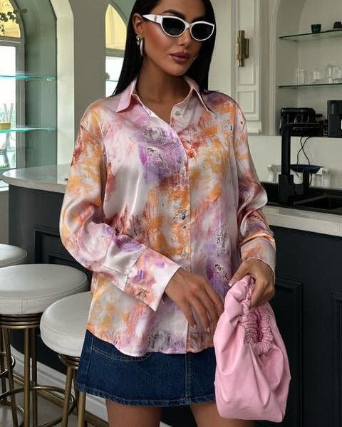 Batik Desenli Saten Gömlek 3409