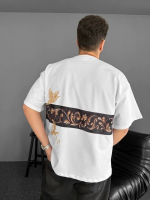 Ön Ve Arka Baskılı Oversize Bisiklet Yaka T-shirt