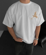 Ön Ve Arka Baskılı Oversize Bisiklet Yaka T-shirt - Görsel 2