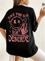 Baskılı Oversize Bisiklet Yaka T-shirt