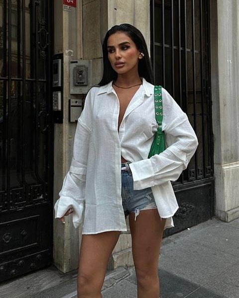 Alina Kol Cut Out Keten Gömlek 3252-08