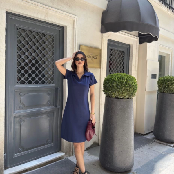 Osy Modal Yumuşak Dokulu Kumaş Yakalı Kısa Kollu Elbise