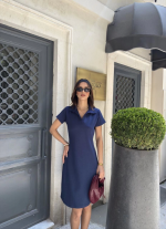 Osy Modal Yumuşak Dokulu Kumaş Yakalı Kısa Kollu Elbise - Görsel 3