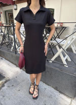 Osy Modal Yumuşak Dokulu Kumaş Yakalı Kısa Kollu Elbise - Görsel 2