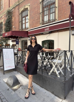 Osy Modal Yumuşak Dokulu Kumaş Yakalı Kısa Kollu Elbise - Görsel 4