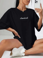 Baskılı Oversize Bisiklet Yaka T-shirt