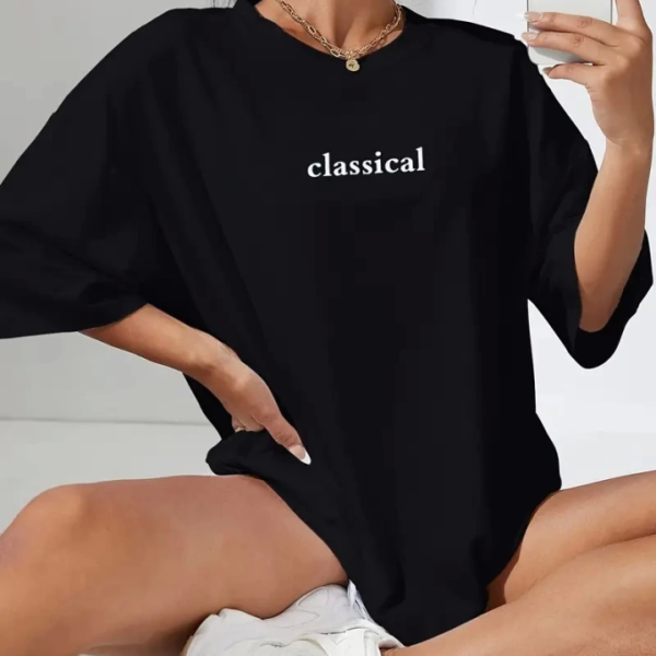 Baskılı Oversize Bisiklet Yaka T-shirt