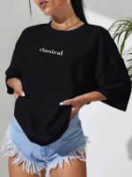 Baskılı Oversize Bisiklet Yaka T-shirt - Görsel 2