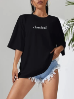 Baskılı Oversize Bisiklet Yaka T-shirt - Görsel 3