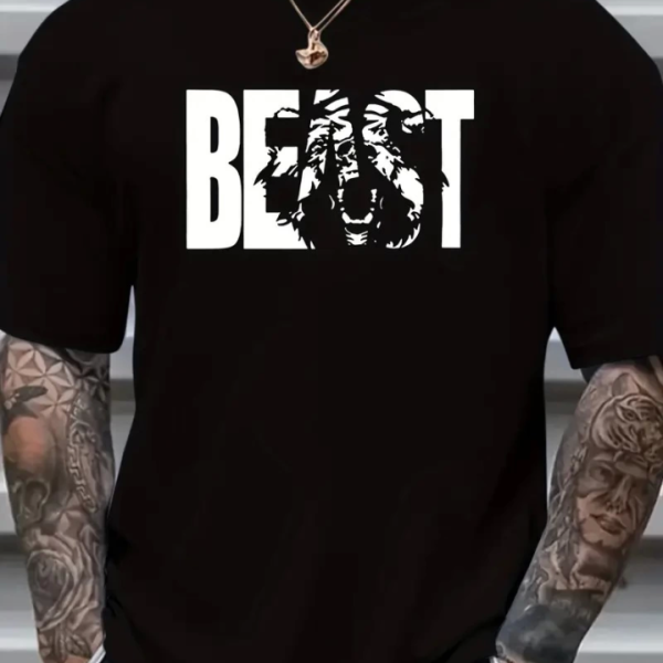 Baskılı Oversize Bisiklet Yaka T-shirt - Siyah