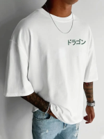Baskılı Oversize Bisiklet Yaka T-shirt - Görsel 3