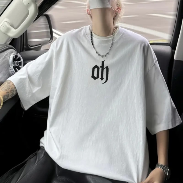 Baskılı Oversize Bisiklet Yaka T-shirt